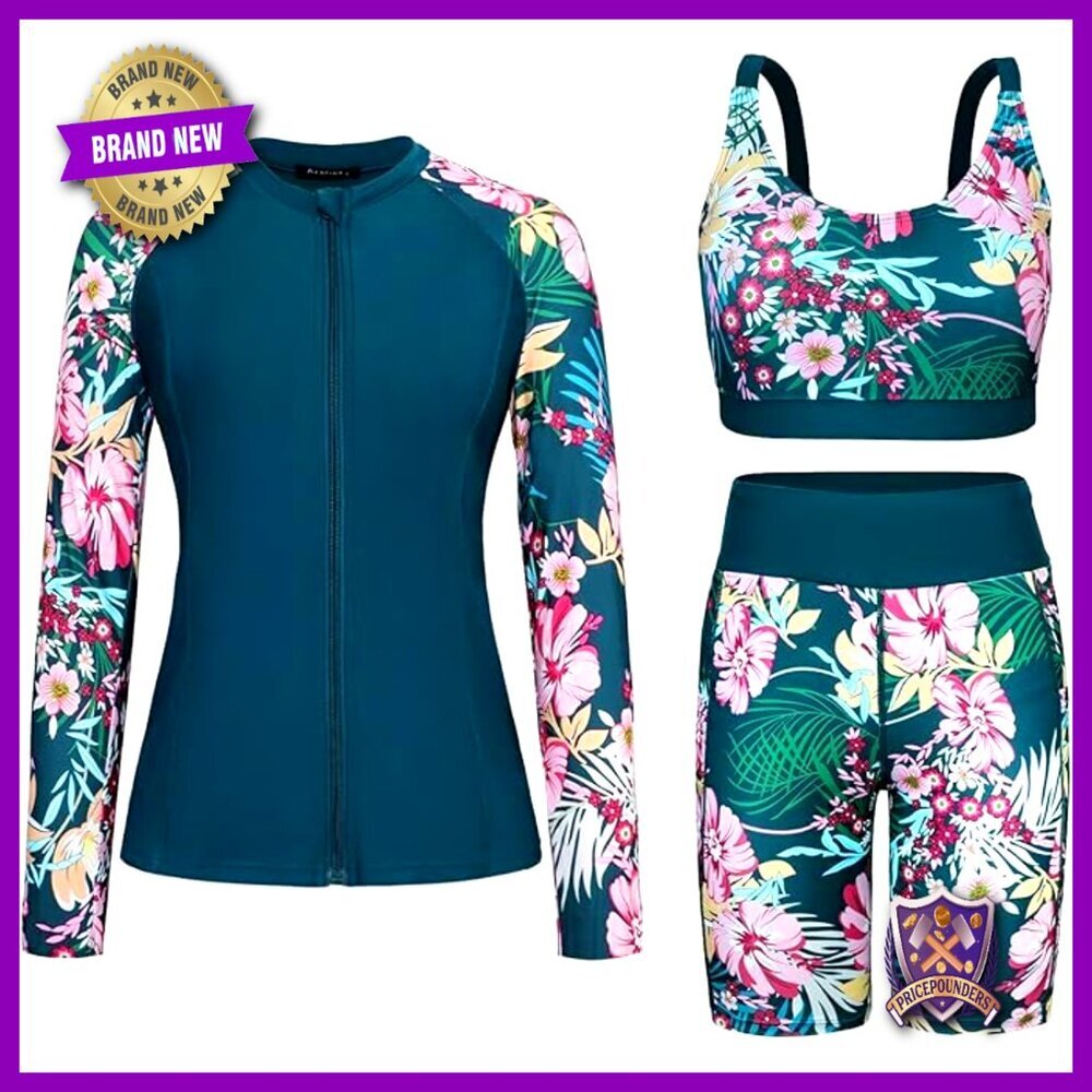 Plus Size UPF 50 Rash Guard Set with Pockets & Thumb Holes